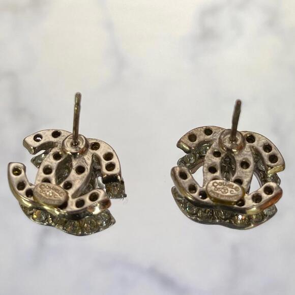 Vintage Chanel Logo Rhinestone Earrings - Picture 2 of 6